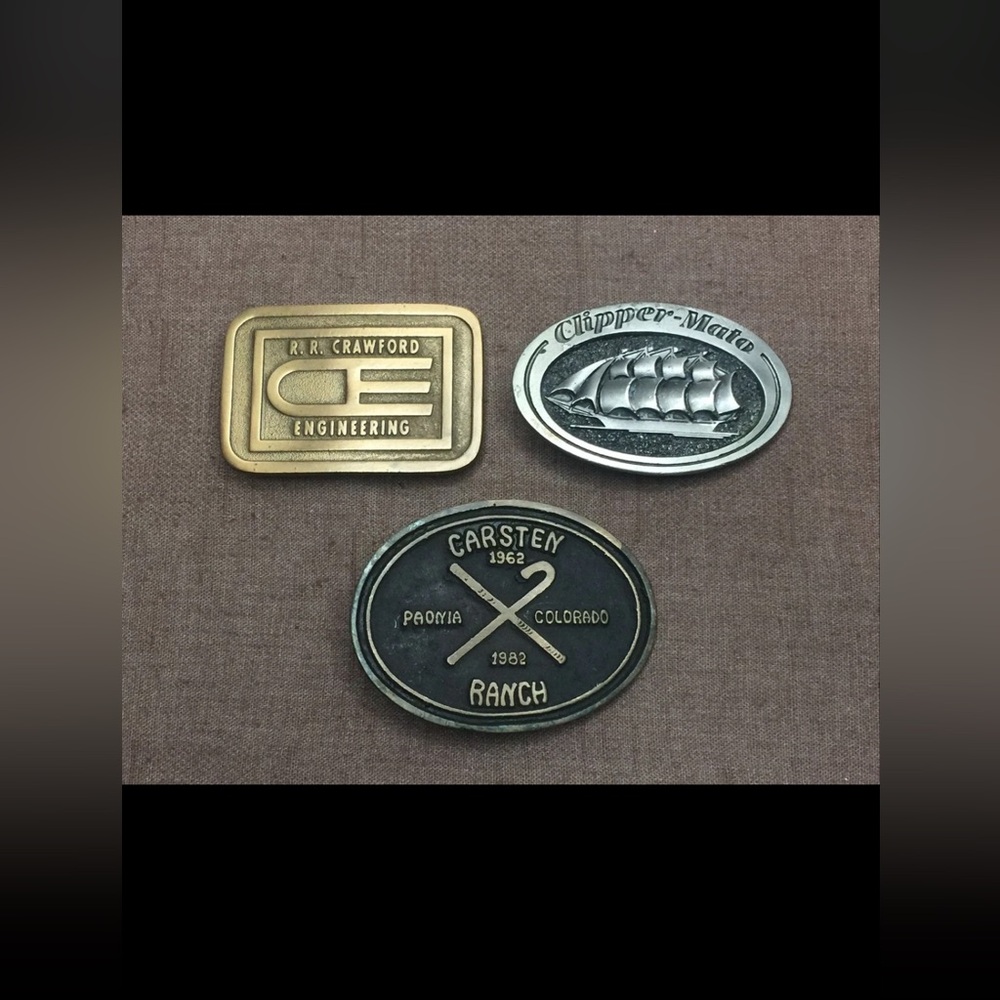 Lot of 3 Belt Buckles Brass Vintage 1970s 1980s Collectible Rare